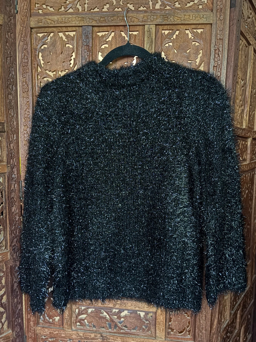 Tory Burch Black Tinsel Mock Neck Eyelash Knit Sweater – S